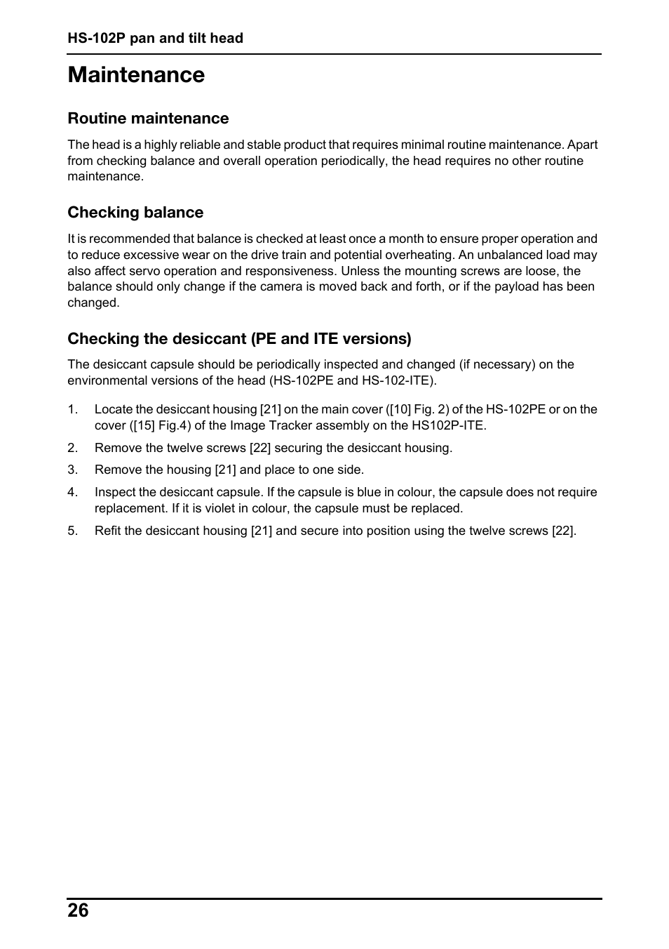 Maintenance, Routine maintenance | Vinten Radamec HS-102P Pan & Tilt Head User Manual | Page 27 / 30
