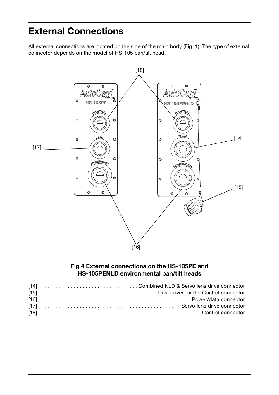 External connections | Vinten Radamec HS-105P Pan & Tilt Head User Manual | Page 17 / 28