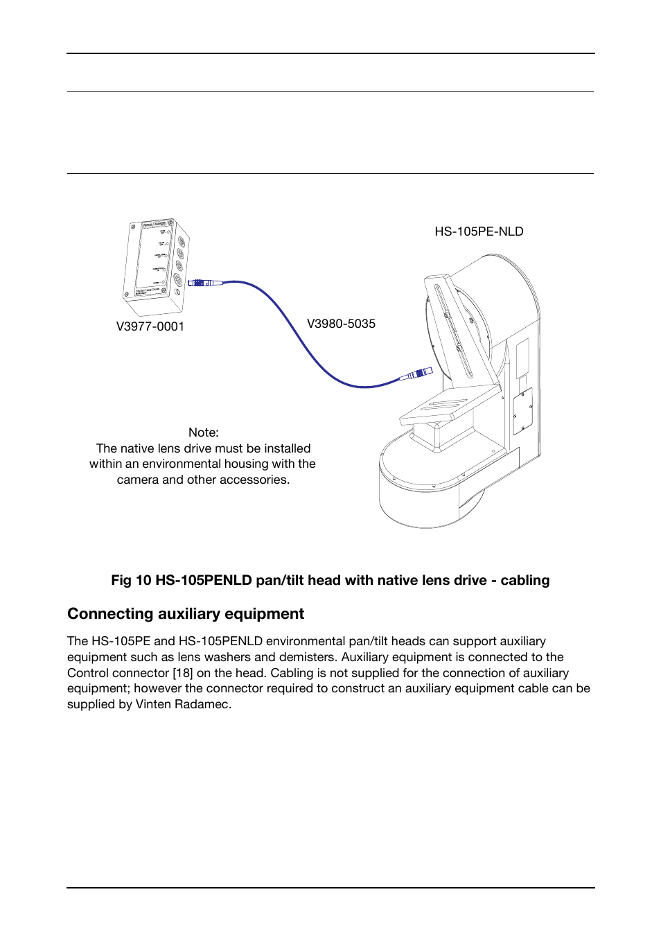 Connecting auxiliary equipment | Vinten Radamec HS-105P Pan & Tilt Head User Manual | Page 22 / 28