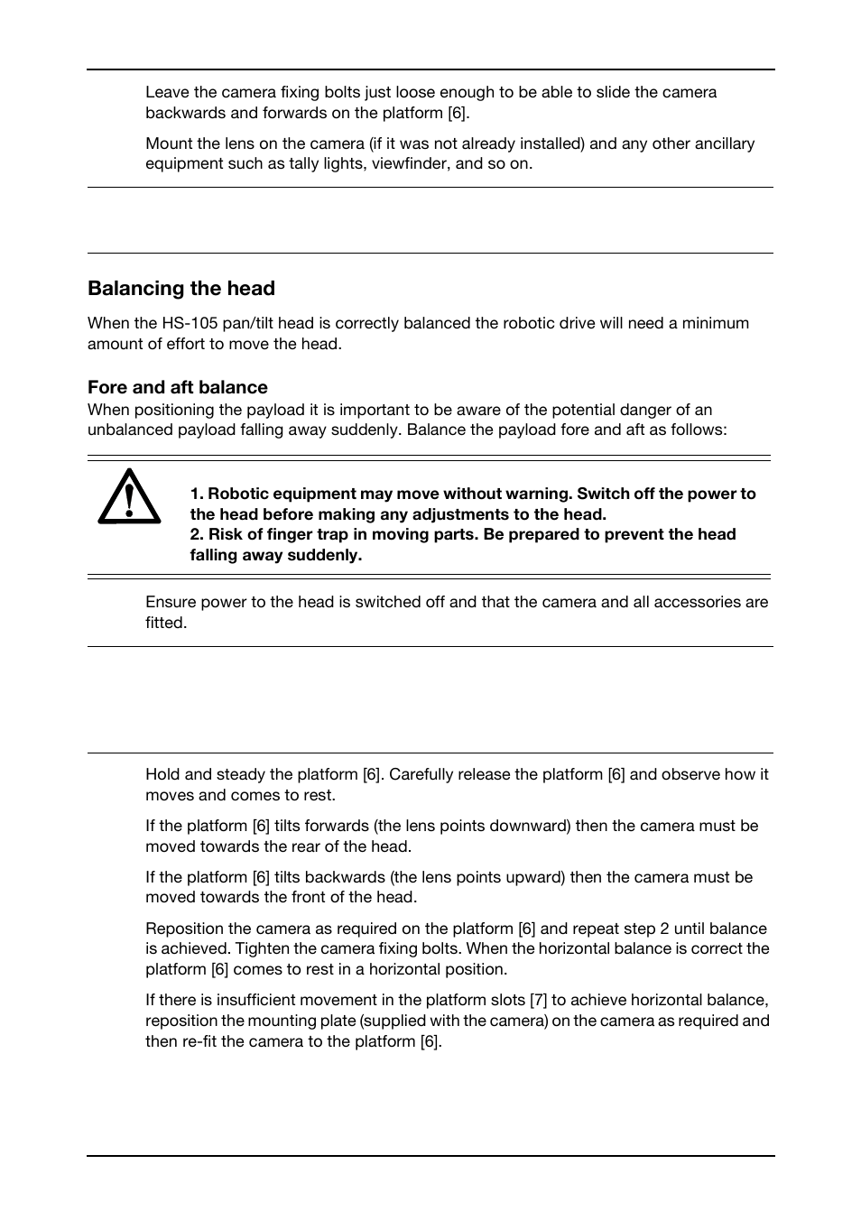 Balancing the head | Vinten Radamec HS-105P Pan & Tilt Head User Manual | Page 24 / 28