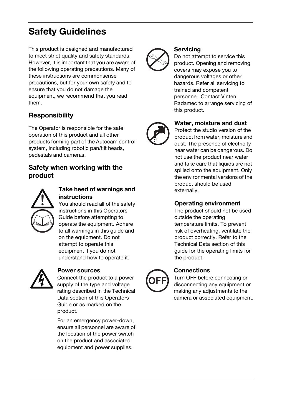 Safety guidelines | Vinten Radamec HS-105P Pan & Tilt Head User Manual | Page 6 / 28
