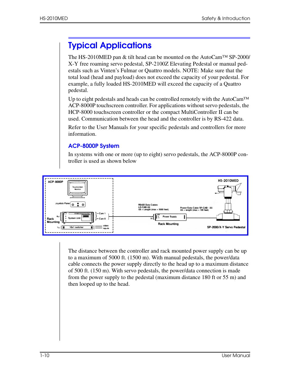 Typical applications, Acp-8000p system, Typical applications –10 | Acp-8000p system –10 | Vinten Radamec HS-2010MED Pan & Tilt Head User Manual | Page 20 / 70