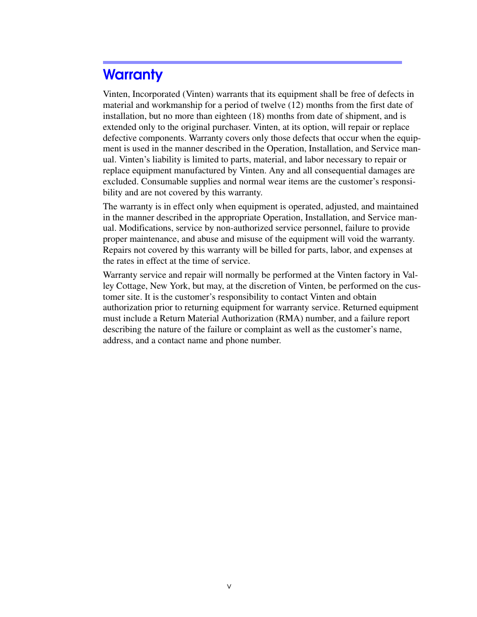 Warranty | Vinten Radamec HS-2010MED Pan & Tilt Head User Manual | Page 5 / 70
