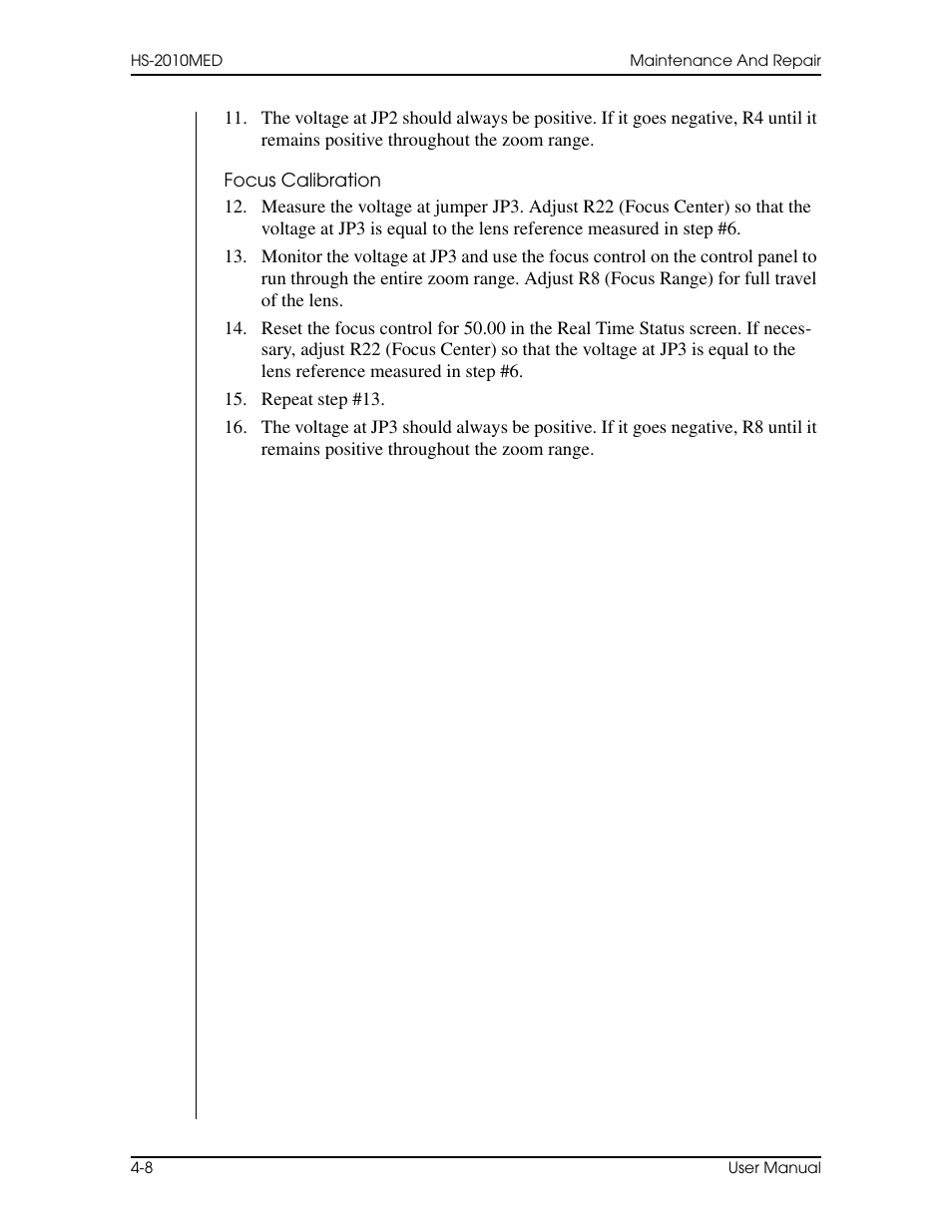 Focus calibration | Vinten Radamec HS-2010MED Pan & Tilt Head User Manual | Page 58 / 70