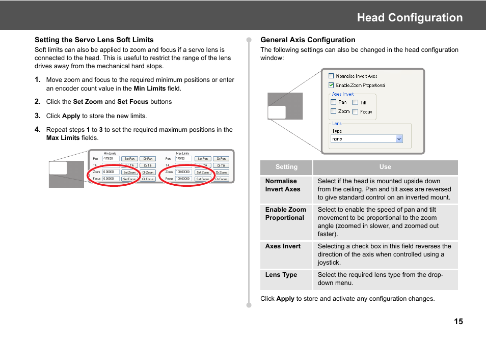 Head configuration | Vinten Radamec ICE Tool User Manual | Page 17 / 24