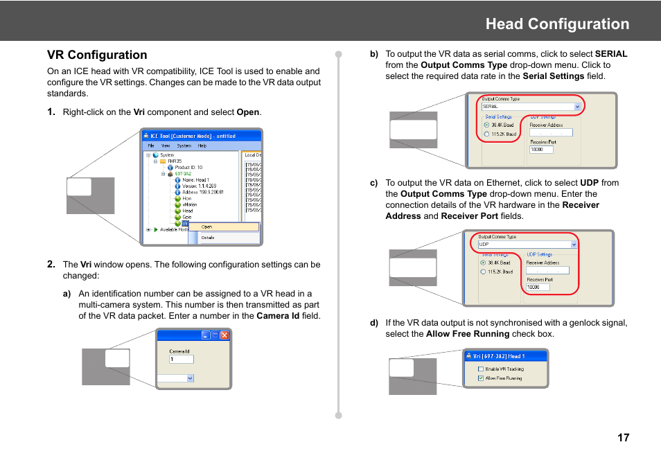 Vr configuration, Head configuration | Vinten Radamec ICE Tool User Manual | Page 19 / 24