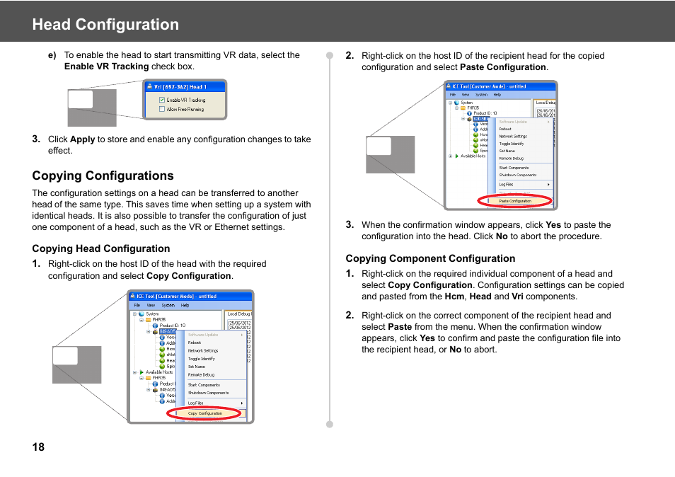 Copying configurations, Head configuration | Vinten Radamec ICE Tool User Manual | Page 20 / 24
