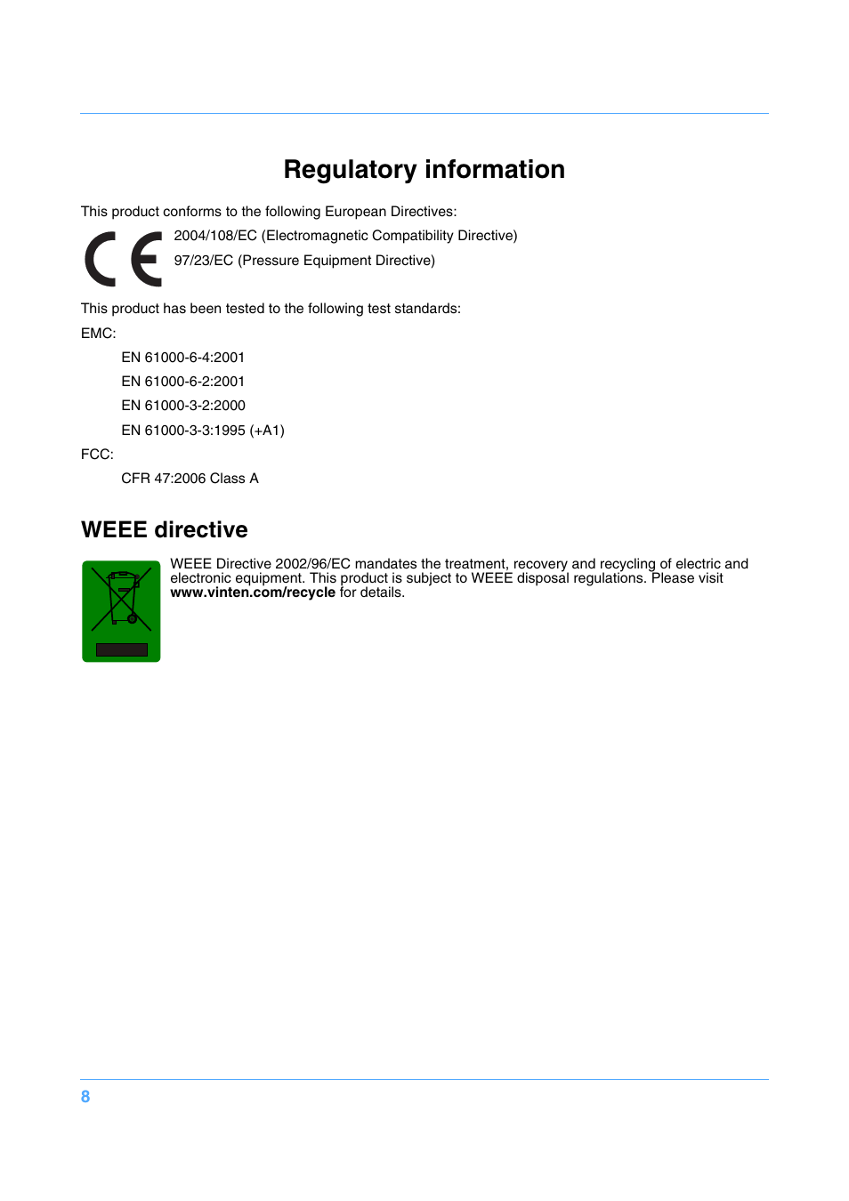 Regulatory information, Weee directive | Vinten Radamec Quattro SE Pedestal User Manual | Page 10 / 30