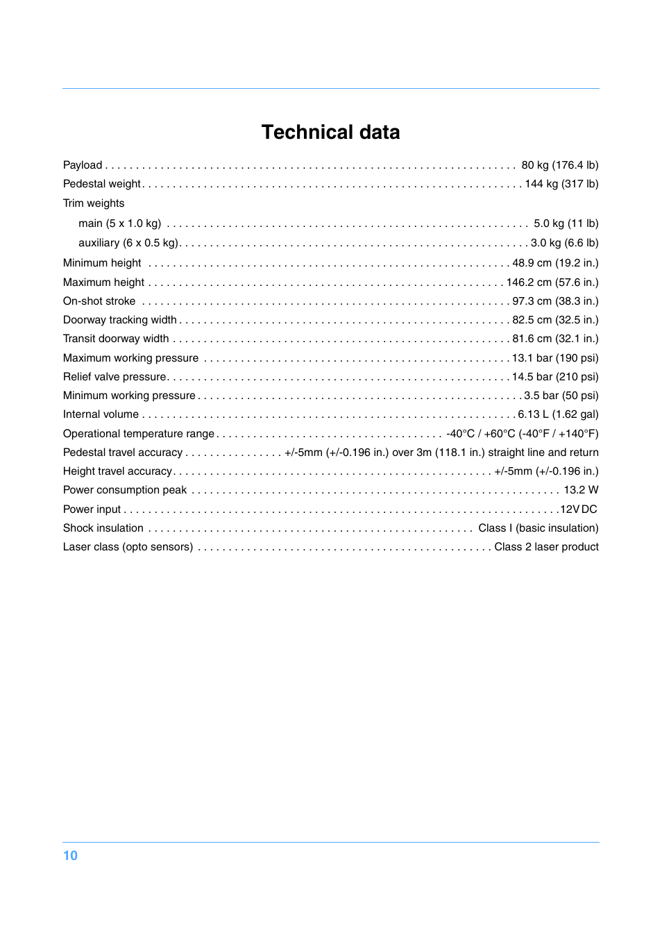 Technical data | Vinten Radamec Quattro SE Pedestal User Manual | Page 12 / 30