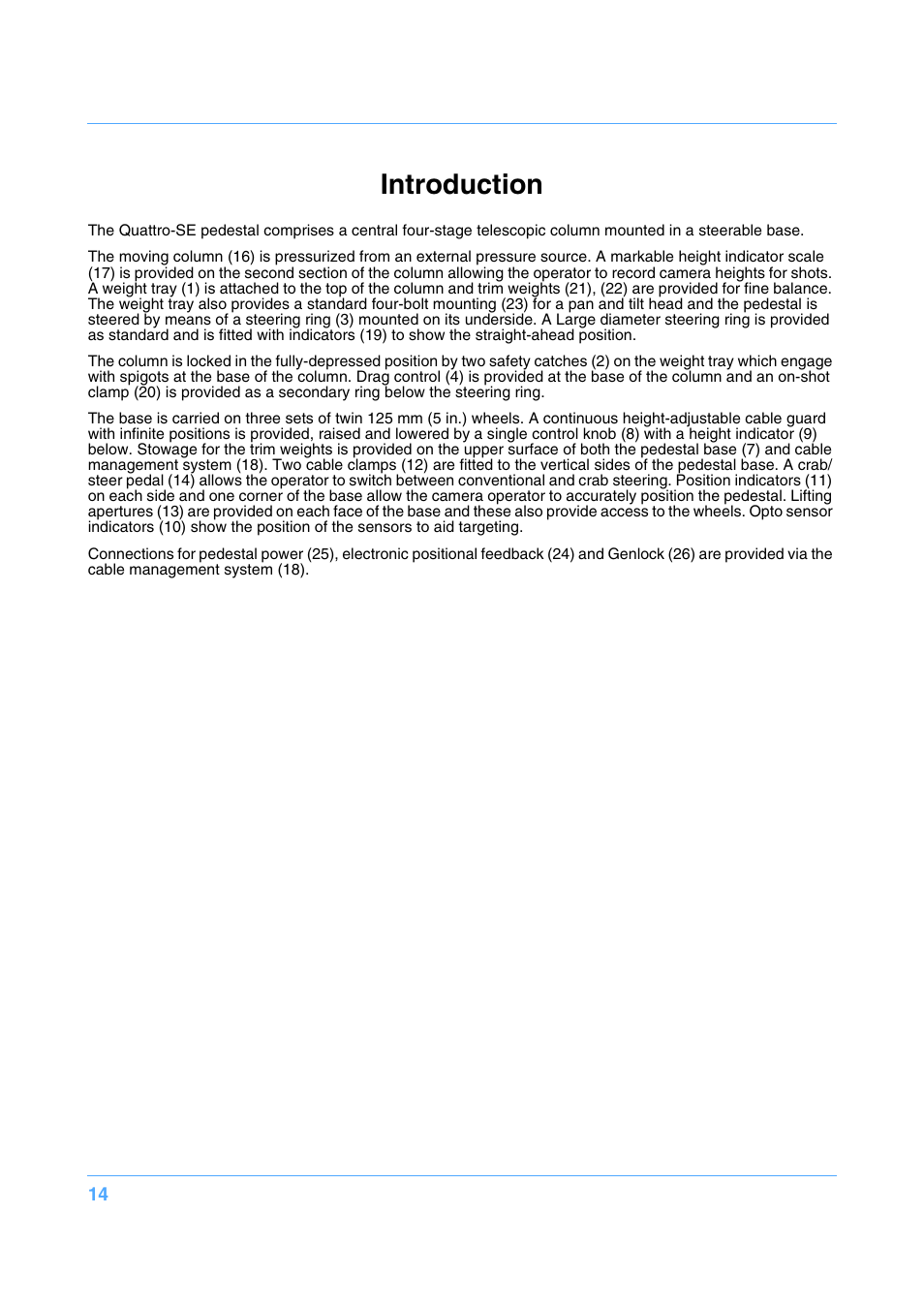 Introduction | Vinten Radamec Quattro SE Pedestal User Manual | Page 16 / 30
