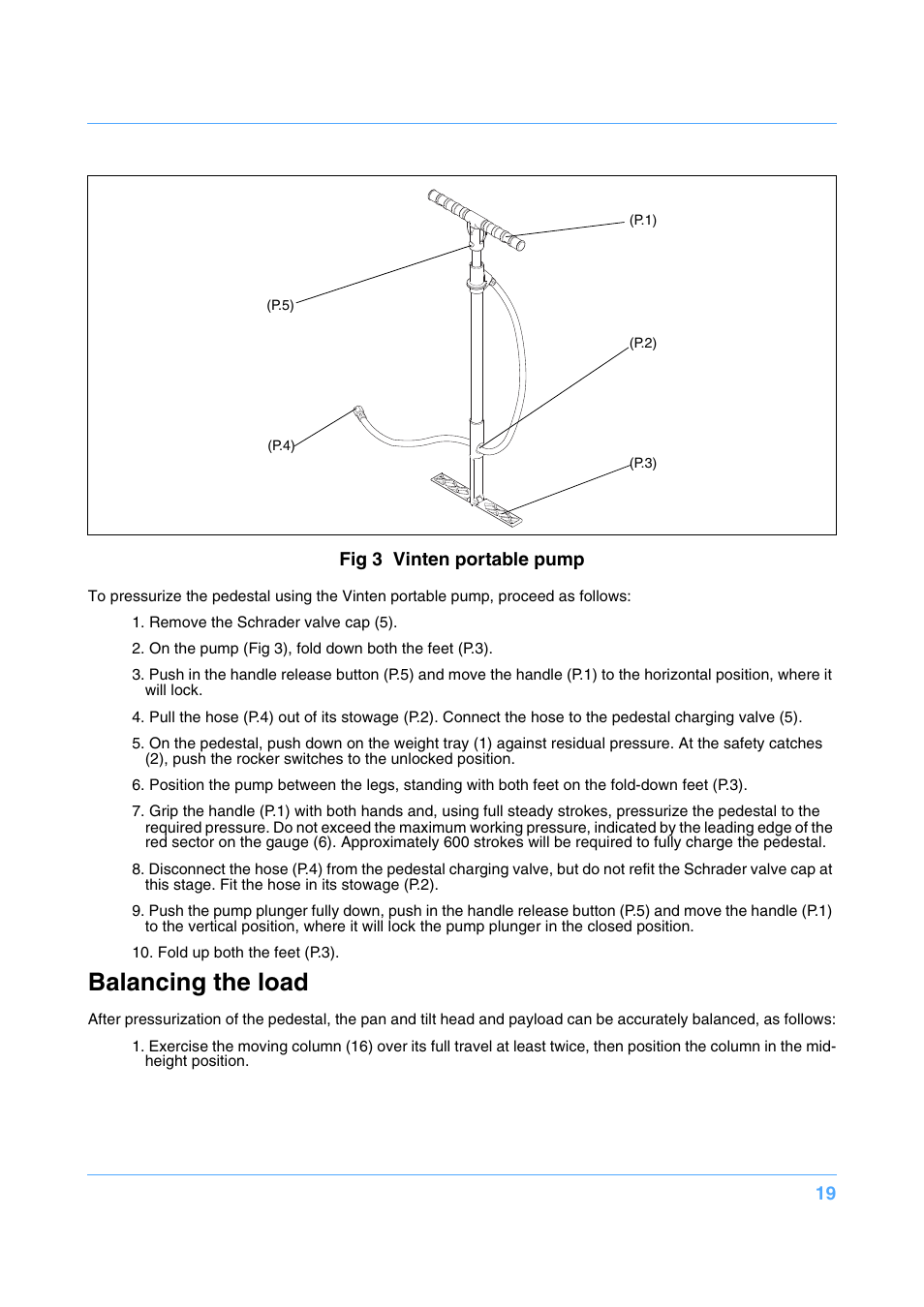 Balancing the load, Fig 3 vinten portable pump | Vinten Radamec Quattro SE Pedestal User Manual | Page 21 / 30