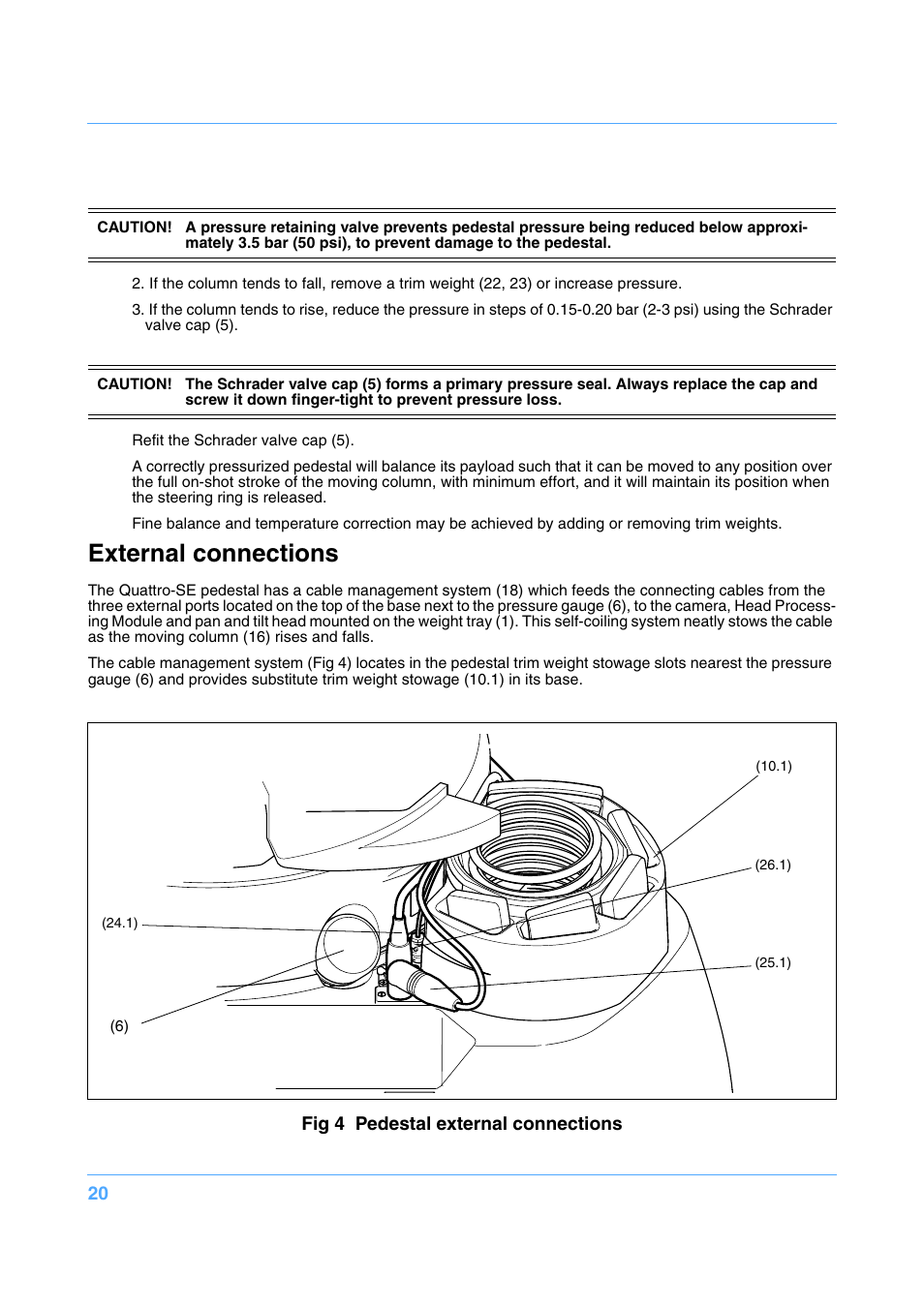 External connections | Vinten Radamec Quattro SE Pedestal User Manual | Page 22 / 30