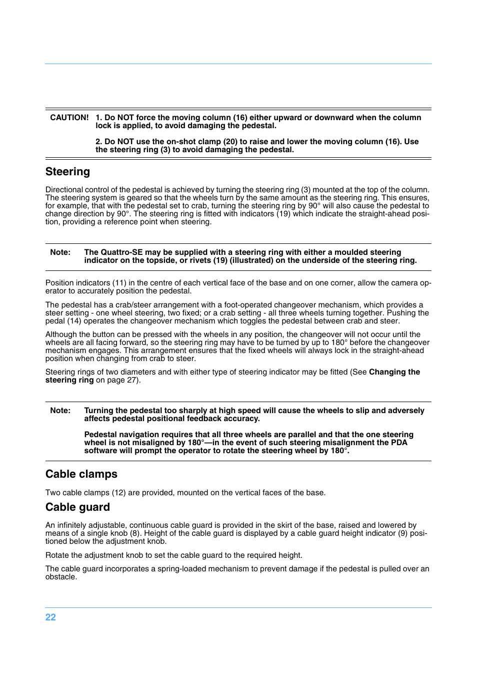 Steering, Cable clamps, Cable guard | Vinten Radamec Quattro SE Pedestal User Manual | Page 24 / 30