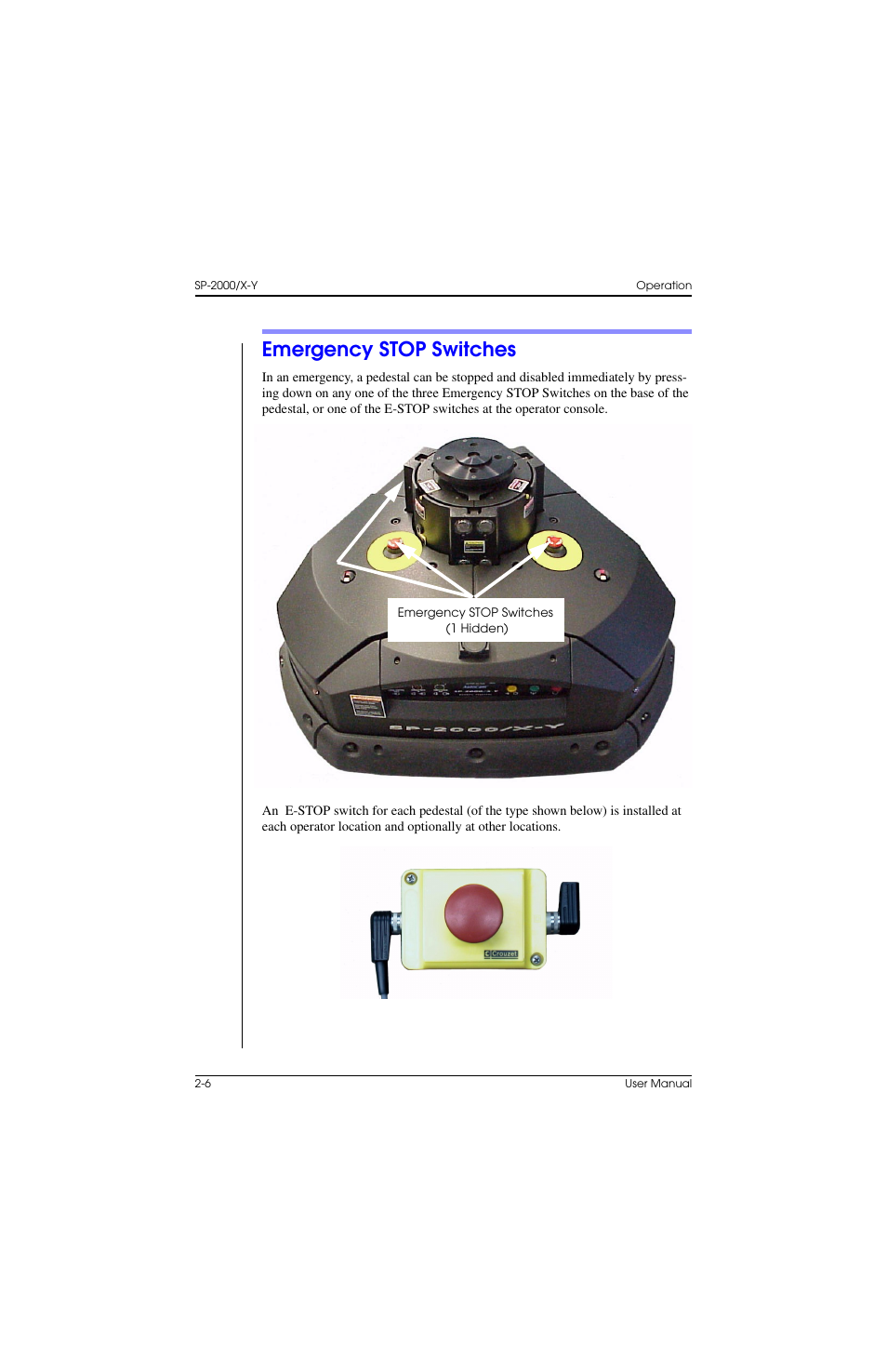 Emergency stop switches, Emergency stop switches –6 | Vinten Radamec SP-2000 Pedestal User Manual | Page 34 / 106