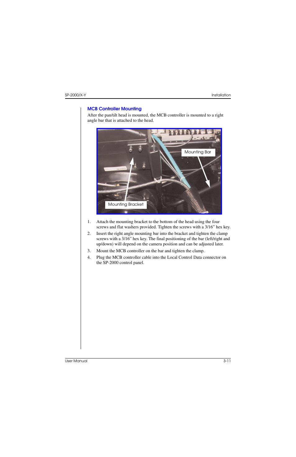 Mcb controller mounting, Mcb controller mounting –11 | Vinten Radamec SP-2000 Pedestal User Manual | Page 51 / 106