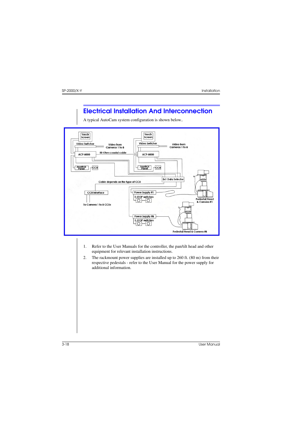 Electrical installation and interconnection, Electrical installation and interconnection –18 | Vinten Radamec SP-2000 Pedestal User Manual | Page 58 / 106