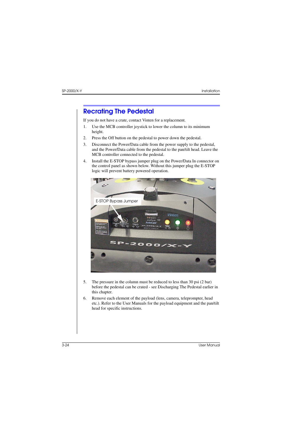 Recrating the pedestal, Recrating the pedestal –24 | Vinten Radamec SP-2000 Pedestal User Manual | Page 64 / 106