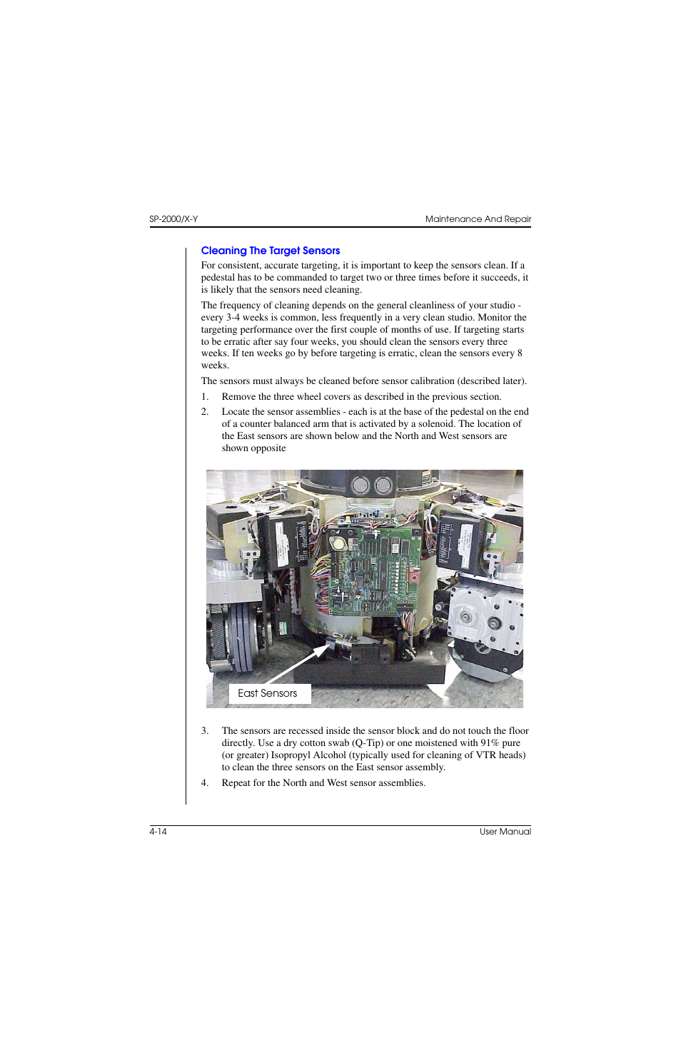 Cleaning the target sensors, Cleaning the target sensors –14 | Vinten Radamec SP-2000 Pedestal User Manual | Page 80 / 106