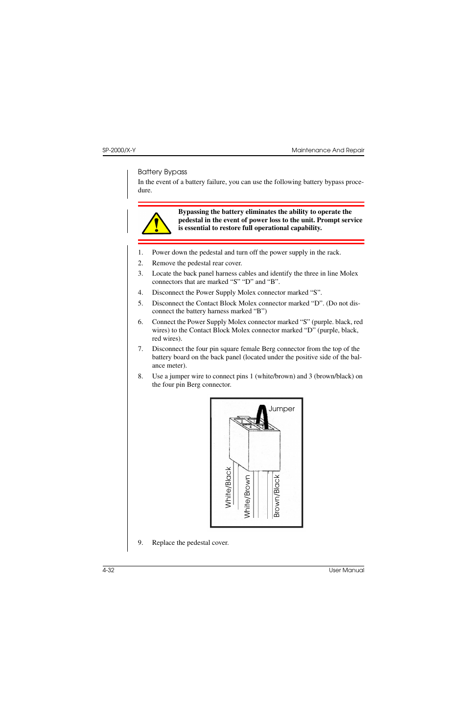 Battery bypass | Vinten Radamec SP-2000 Pedestal User Manual | Page 98 / 106