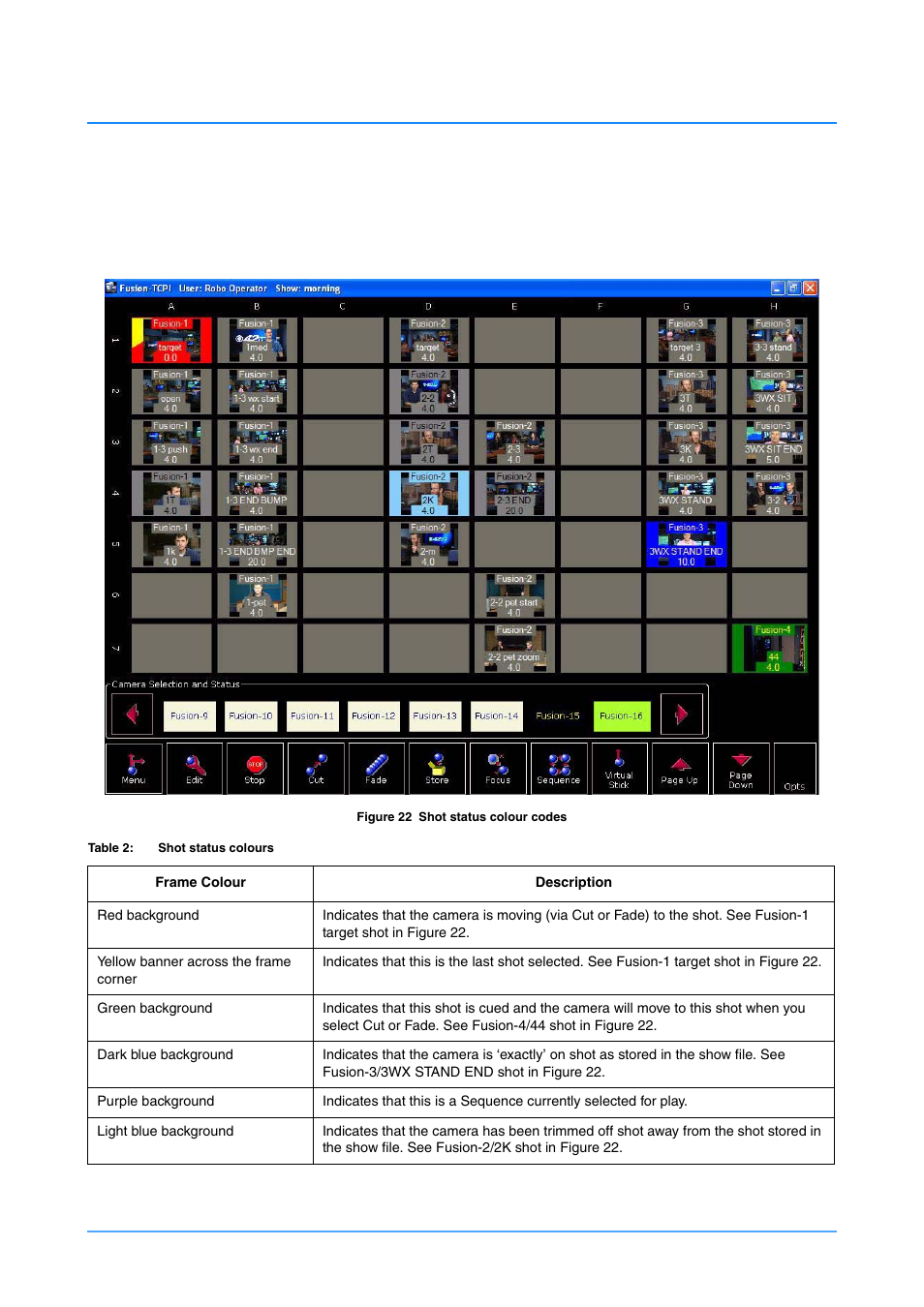 Shot status colour codes | Vinten Radamec HDVRC User Manual | Page 46 / 70