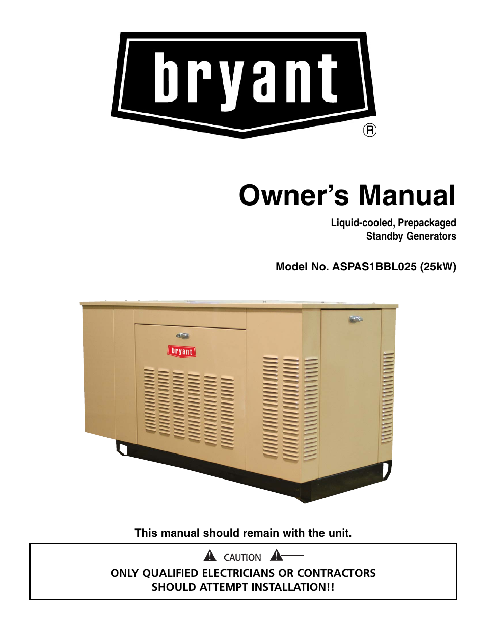 Bryant Liquid-Cooled User Manual | 56 pages