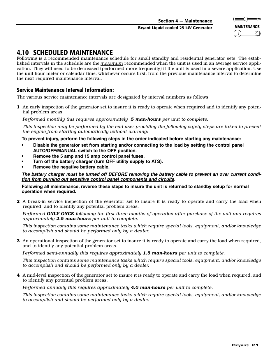 10 scheduled maintenance | Bryant Liquid-Cooled User Manual | Page 23 / 56