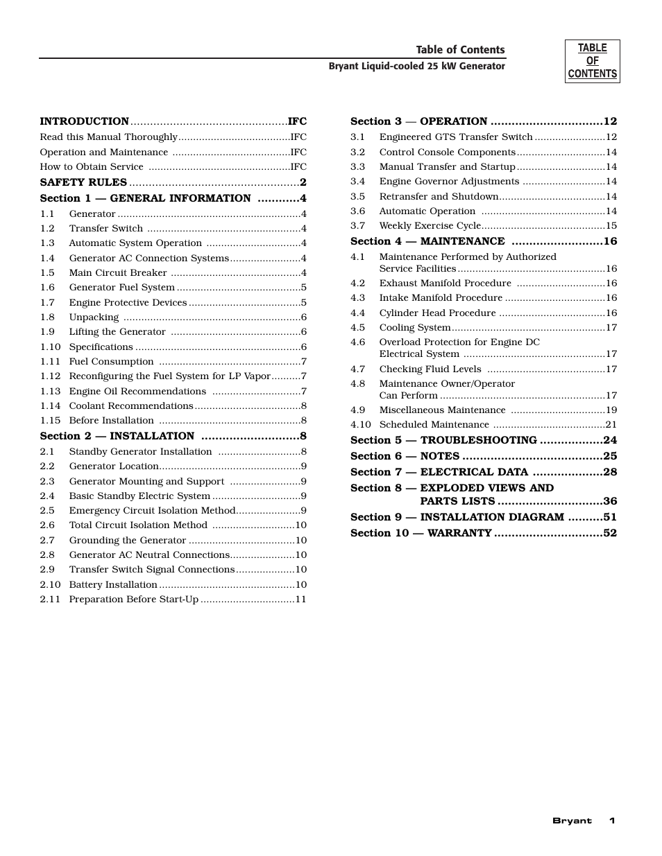 Bryant Liquid-Cooled User Manual | Page 3 / 56