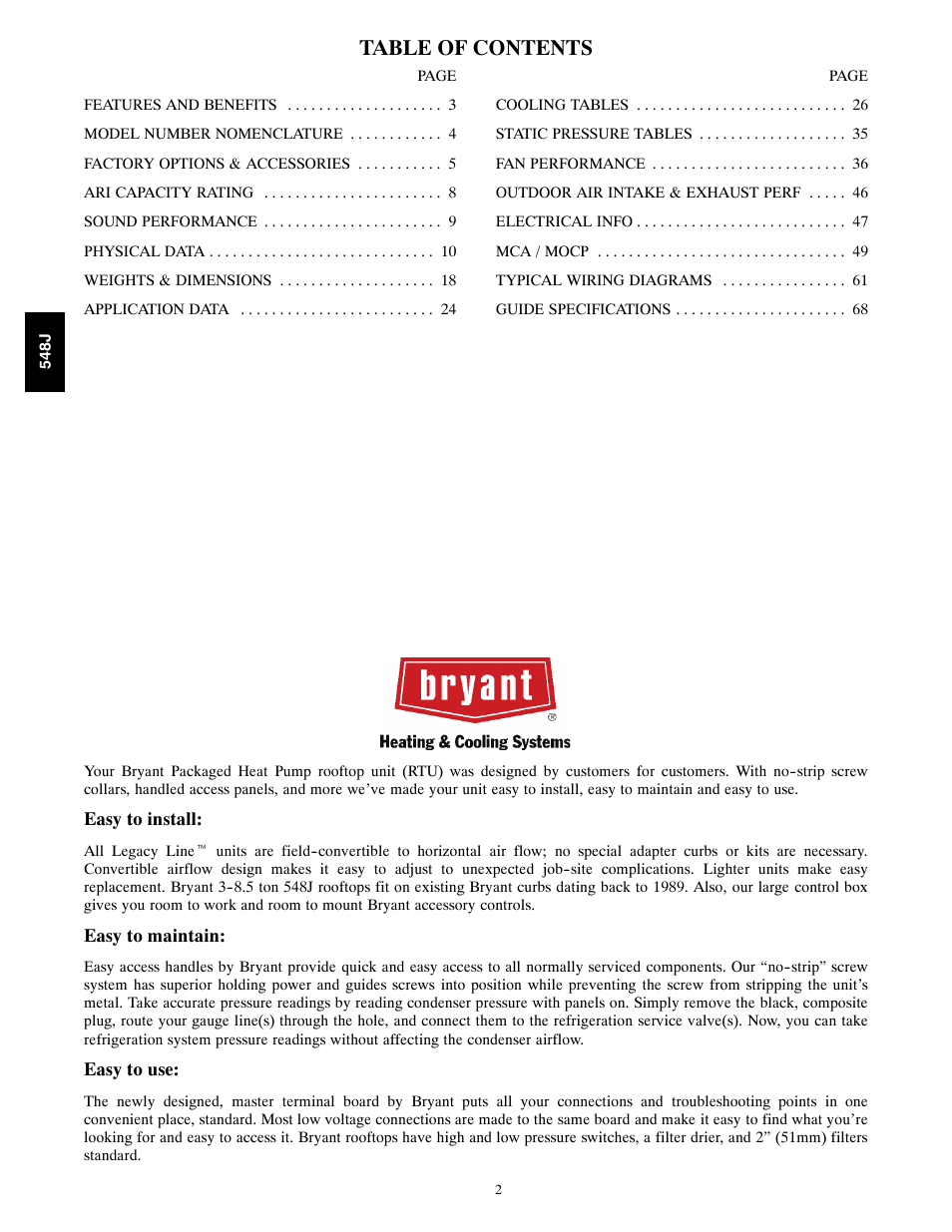Bryant PACKAGED HEAT PUMP 548J User Manual | Page 2 / 76