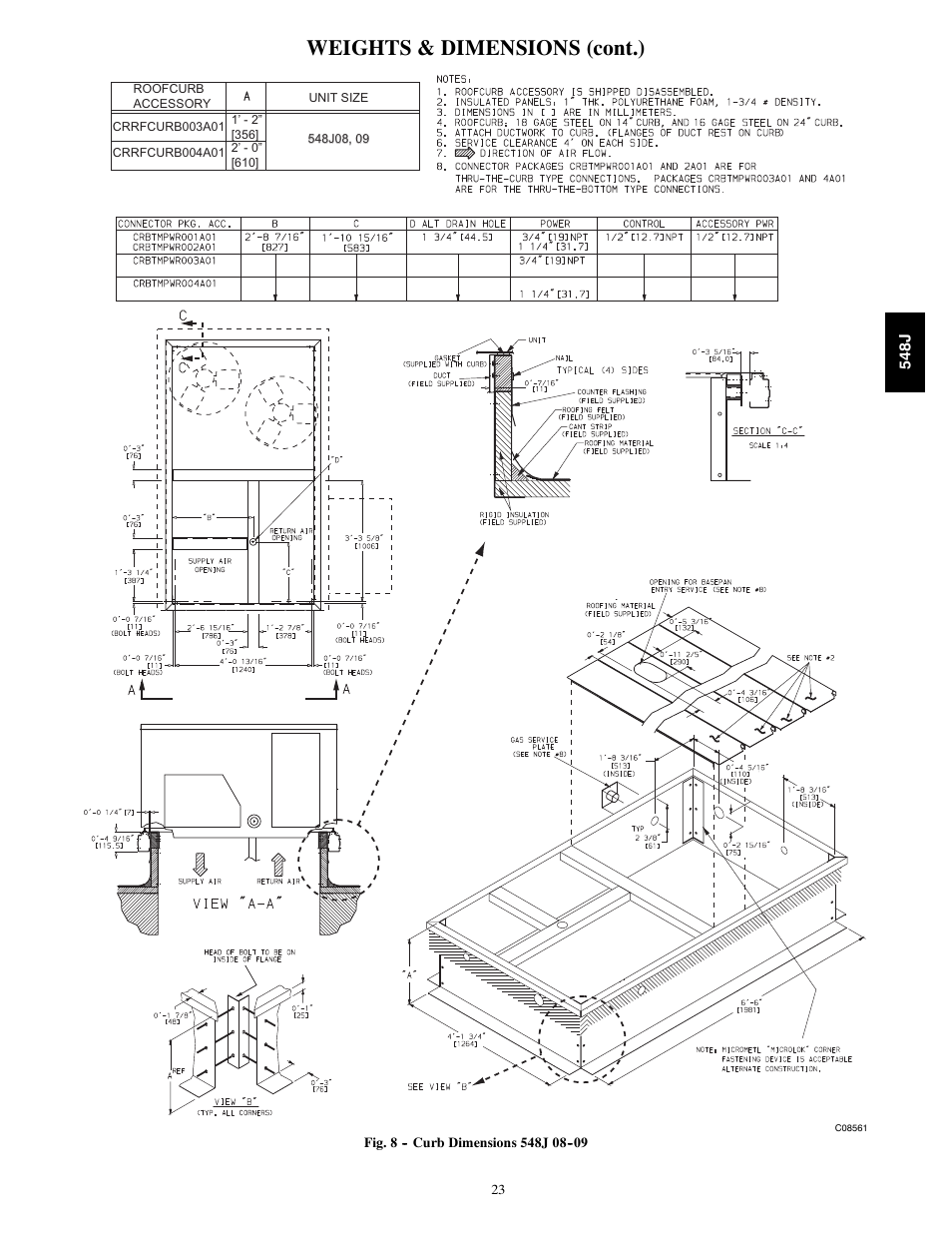 Weights & dimensions (cont.) | Bryant PACKAGED HEAT PUMP 548J User Manual | Page 23 / 76