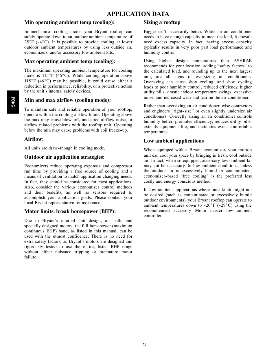 Application data | Bryant PACKAGED HEAT PUMP 548J User Manual | Page 24 / 76