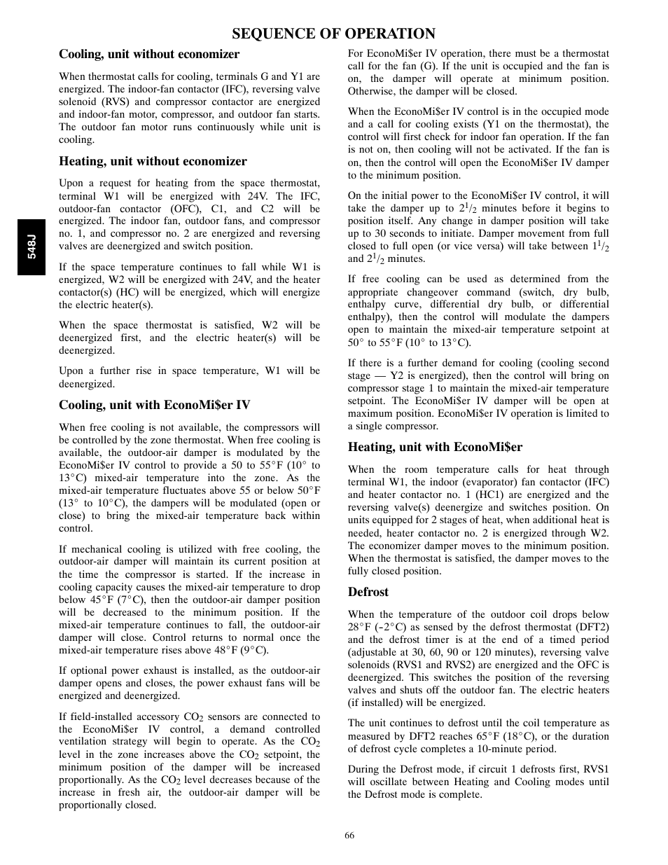 Sequence of operation | Bryant PACKAGED HEAT PUMP 548J User Manual | Page 66 / 76