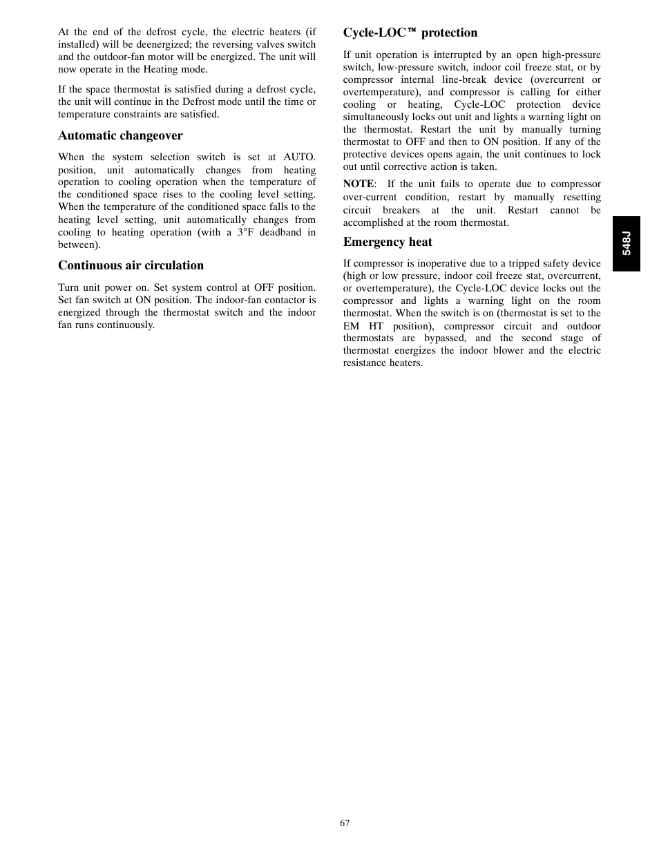 Bryant PACKAGED HEAT PUMP 548J User Manual | Page 67 / 76