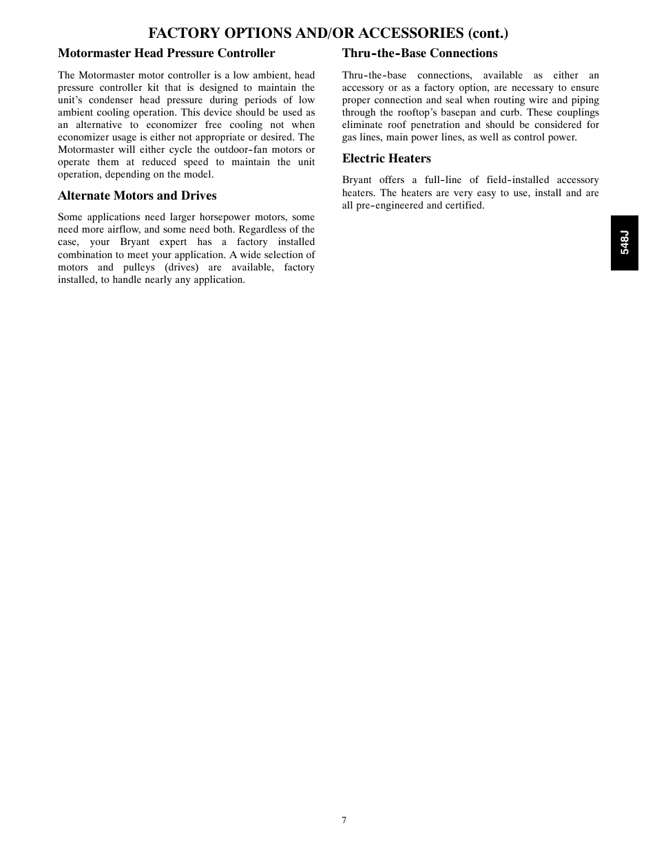 Factory options and/or accessories (cont.) | Bryant PACKAGED HEAT PUMP 548J User Manual | Page 7 / 76