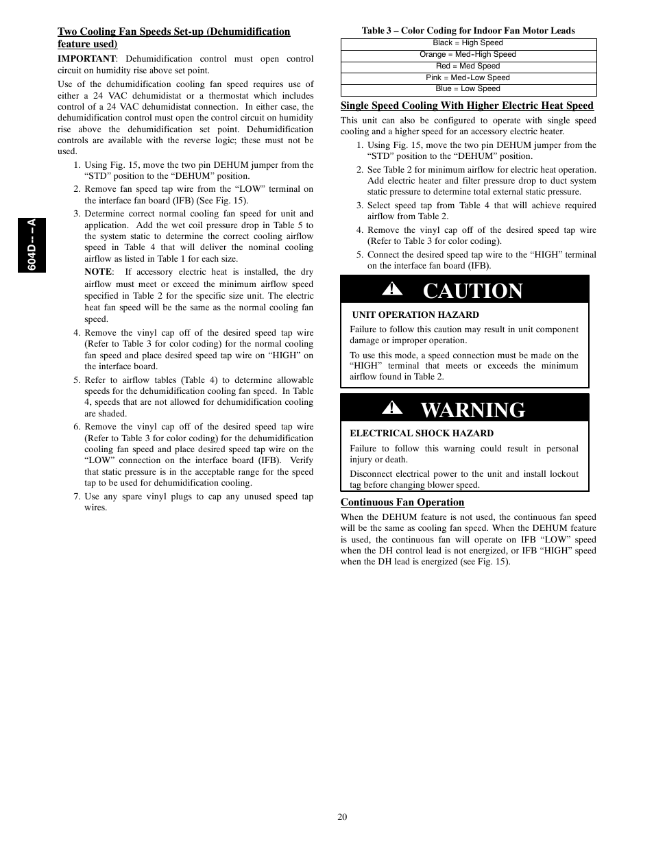 Caution, Warning | Bryant 604D--A User Manual | Page 20 / 52