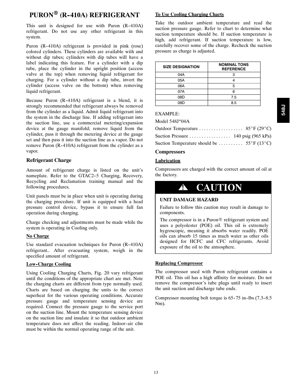 Caution, Puron, R a) refrigerant | Bryant 548J User Manual | Page 13 / 100