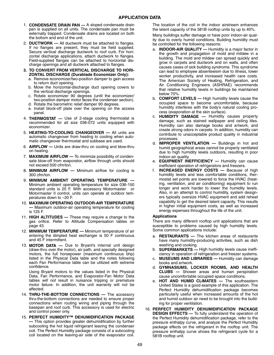 Bryant COMMERCIAL SINGLE PACKAGE ROOFTOP GAS HEAT/ELECTRIC COOLING 581B User Manual | Page 49 / 64