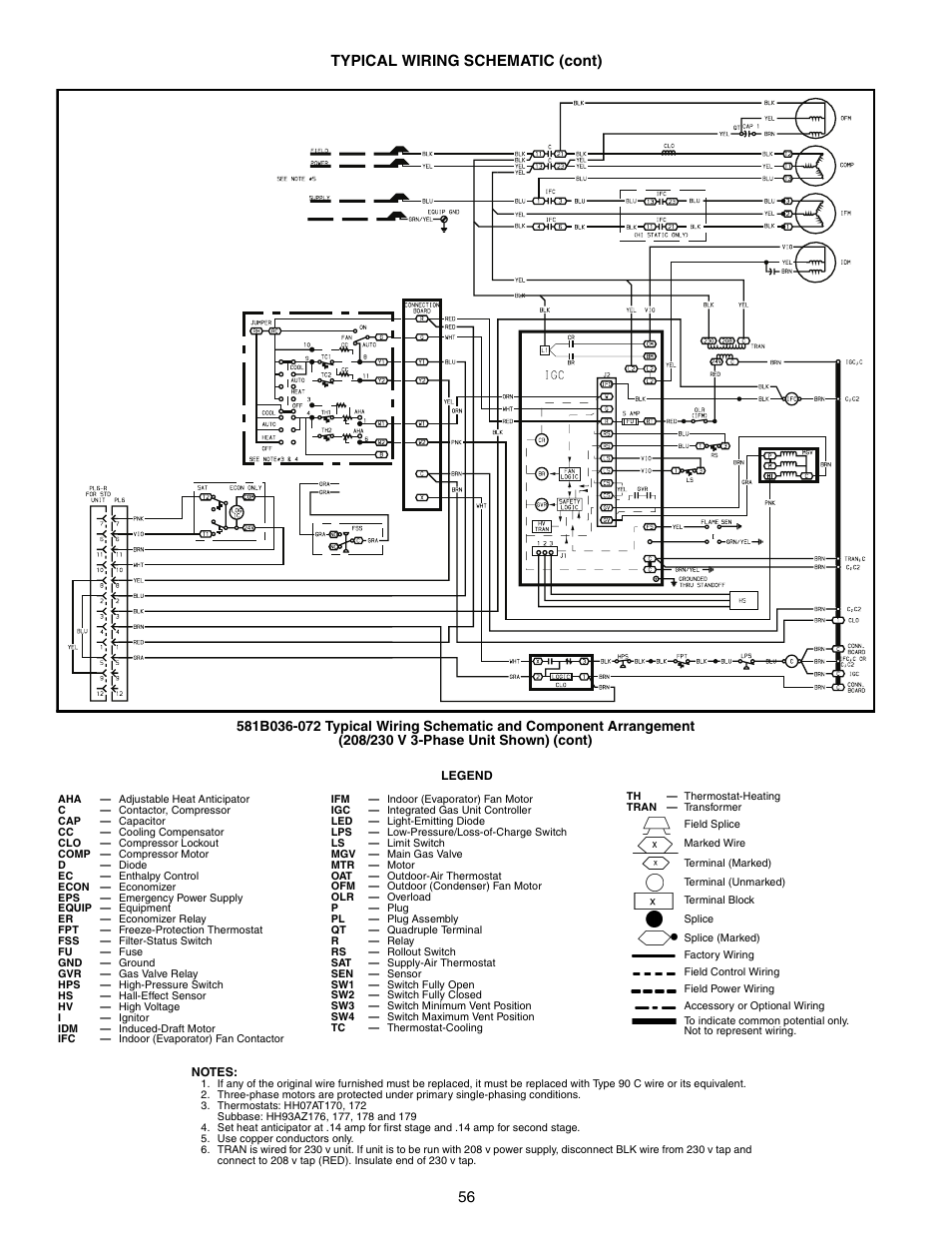 56 typical wiring schematic (cont) | Bryant COMMERCIAL SINGLE PACKAGE ROOFTOP GAS HEAT/ELECTRIC COOLING 581B User Manual | Page 56 / 64