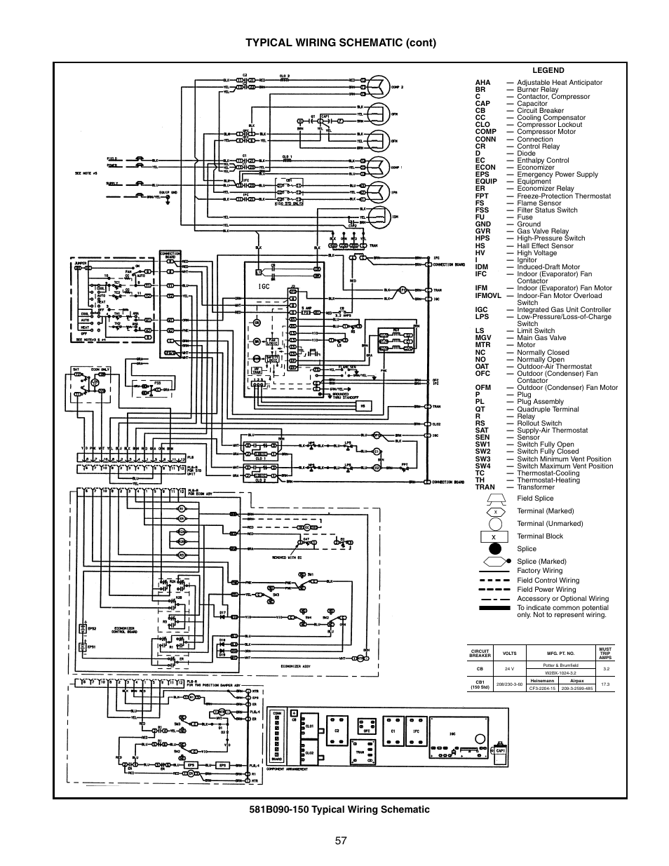 57 typical wiring schematic (cont) | Bryant COMMERCIAL SINGLE PACKAGE ROOFTOP GAS HEAT/ELECTRIC COOLING 581B User Manual | Page 57 / 64