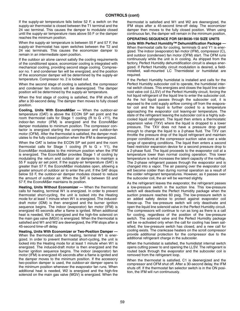 Bryant COMMERCIAL SINGLE PACKAGE ROOFTOP GAS HEAT/ELECTRIC COOLING 581B User Manual | Page 59 / 64