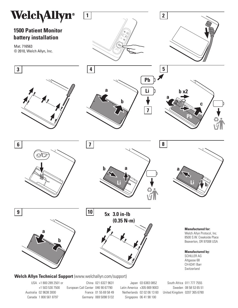 Welch Allyn Diagnostic Sets Other, Sheet, Inst, Batt Install, Li-Ion, Welch Allyn 1500 series Monitor - Installation Guide User Manual | 1 page