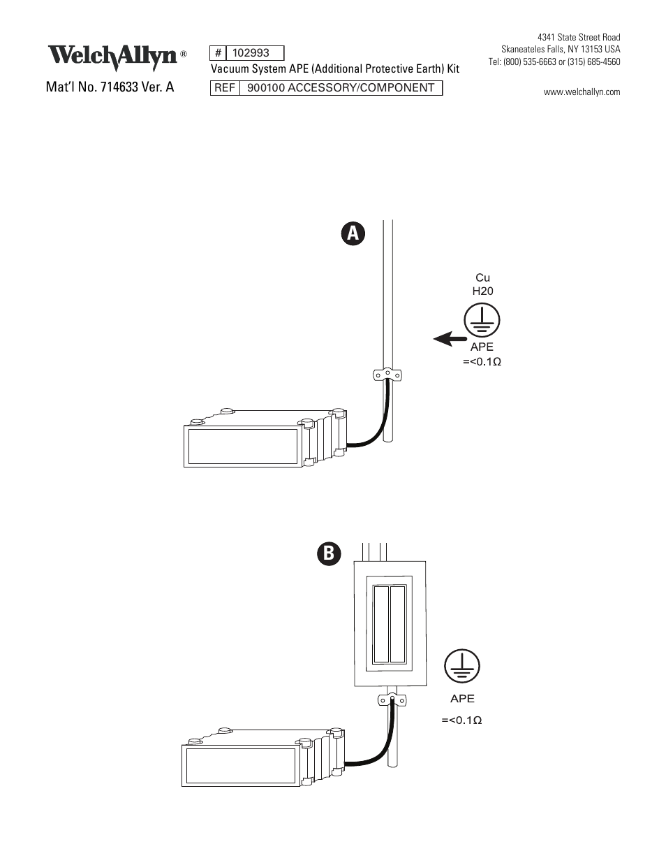 Welch Allyn Vacuum System APE (Additional Protective Earth) Kit - Installation Guide User Manual | 6 pages