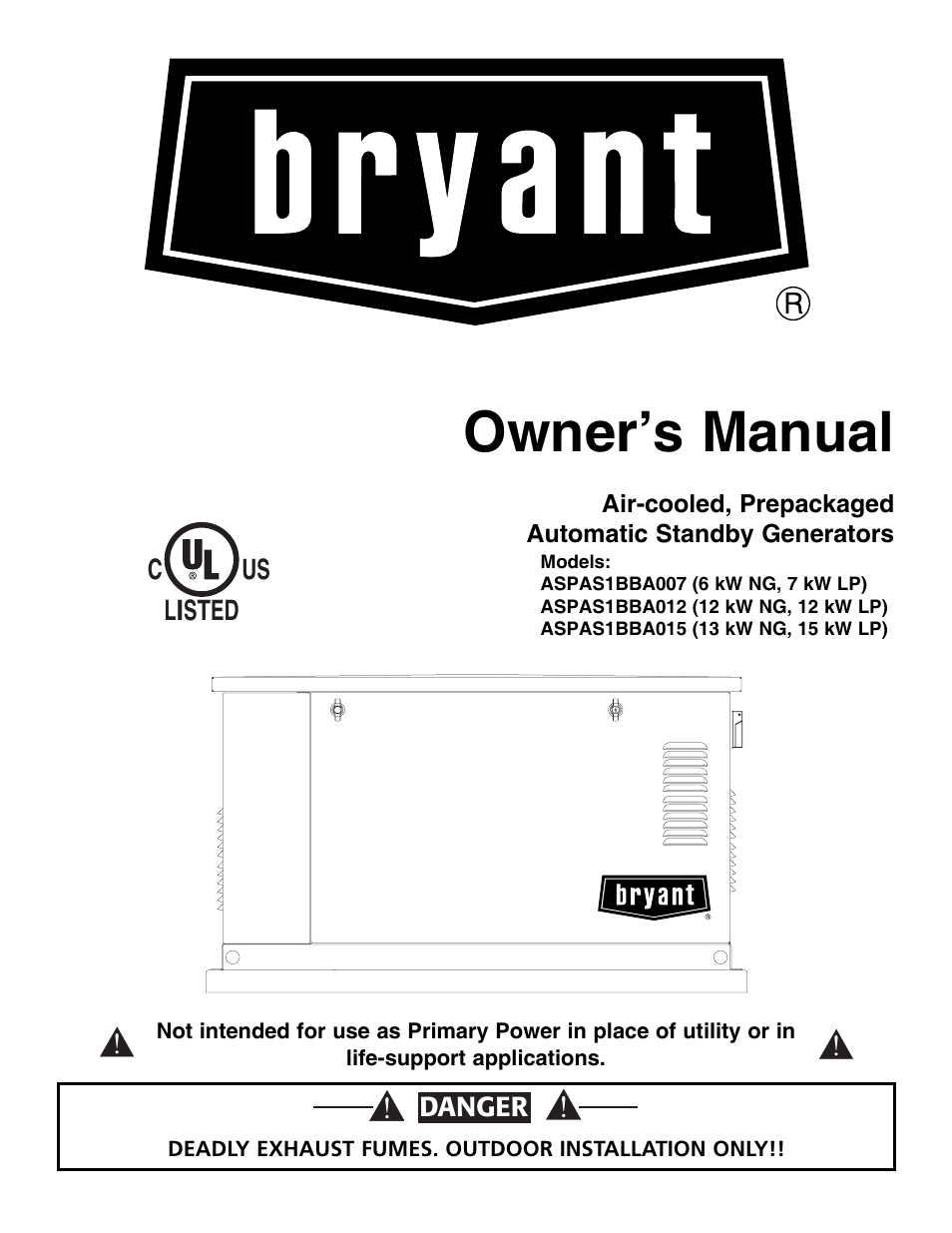 Bryant ASPAS1BBA012 User Manual | 24 pages