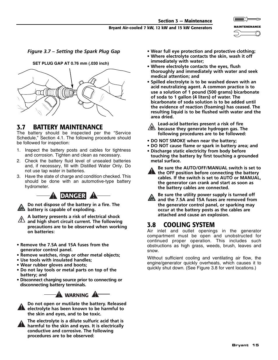 7 battery maintenance, 8 cooling system, Danger | Bryant ASPAS1BBA012 User Manual | Page 17 / 24