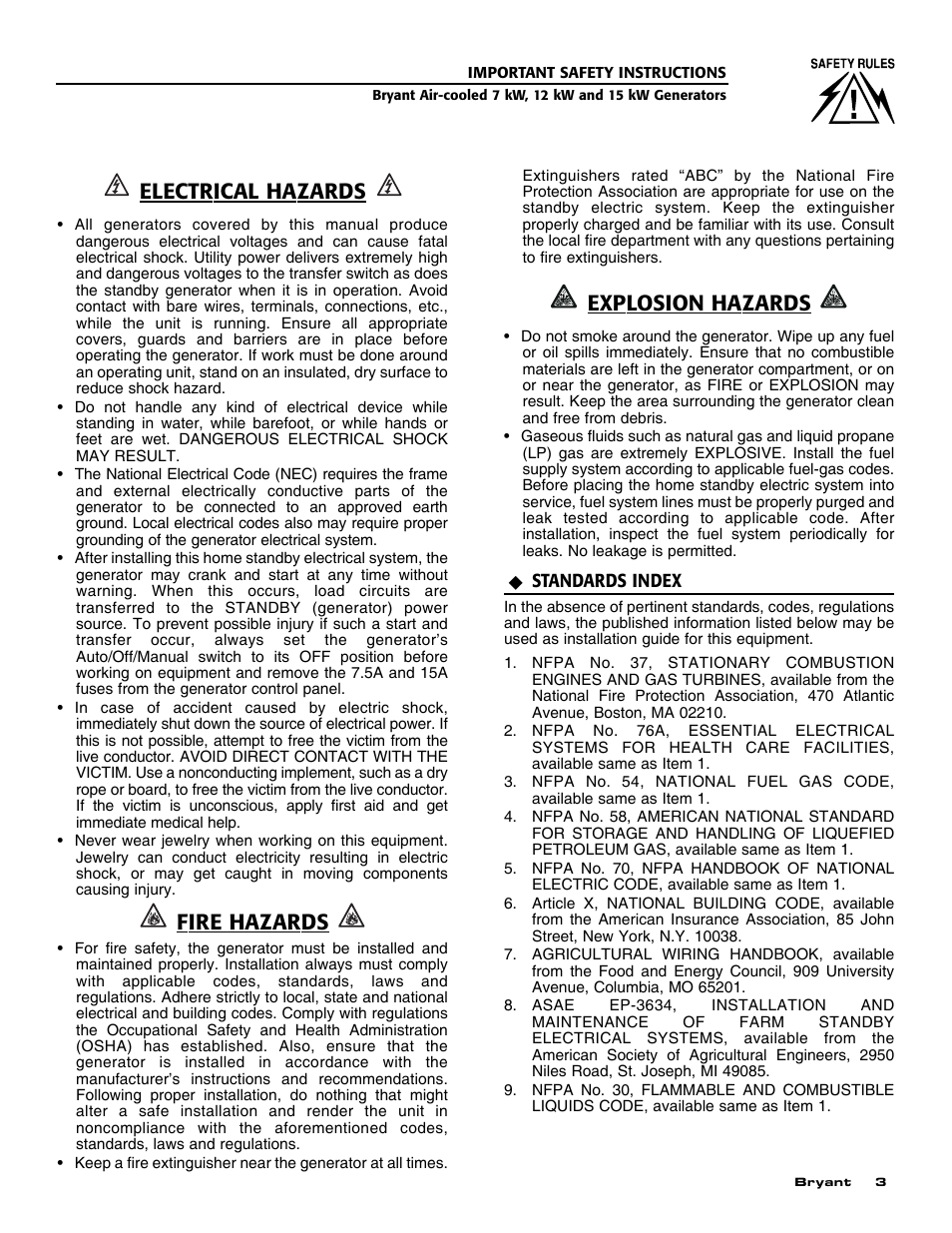 Electrical hazards, Fire hazards, Explosion hazards | Bryant ASPAS1BBA012 User Manual | Page 5 / 24