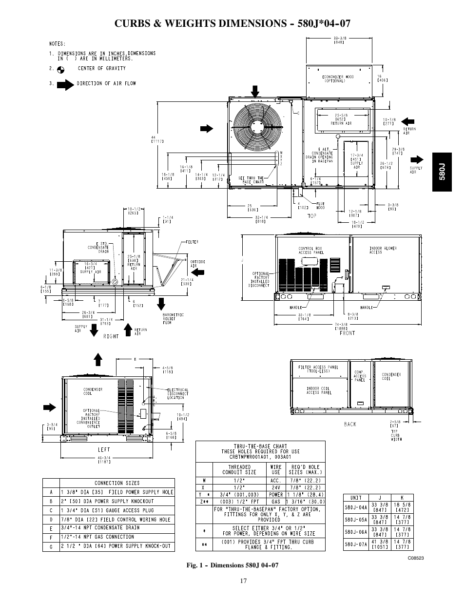Curbs & weights dimensions, Curbs & weights dimensions j*04 | Bryant LEGACY LINE 580J User Manual | Page 17 / 86