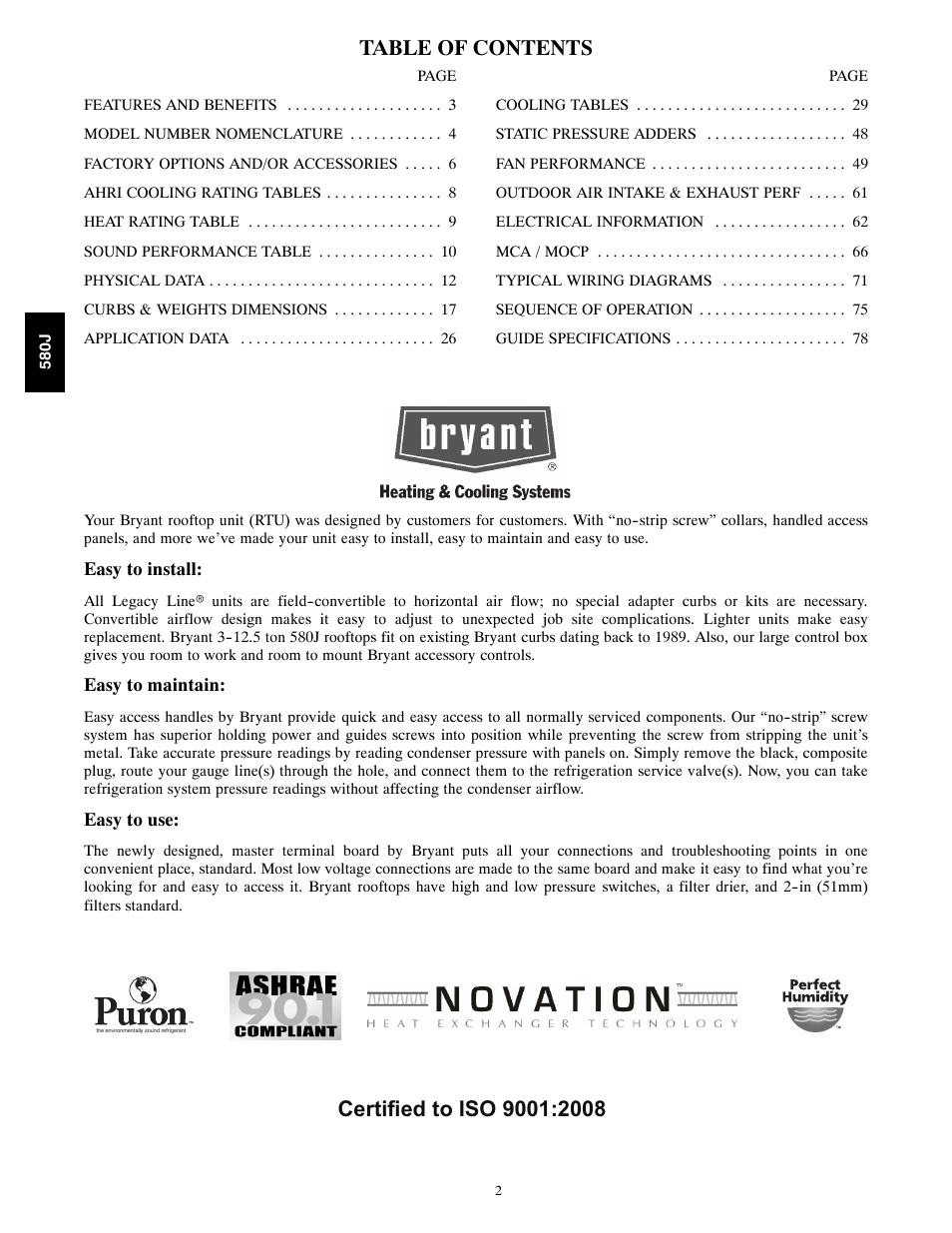 Bryant LEGACY LINE 580J User Manual | Page 2 / 86