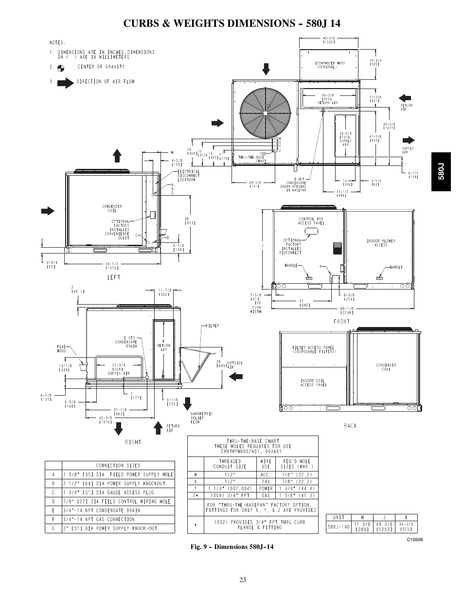 Curbs & weights dimensions j 14 | Bryant LEGACY LINE 580J User Manual | Page 23 / 86