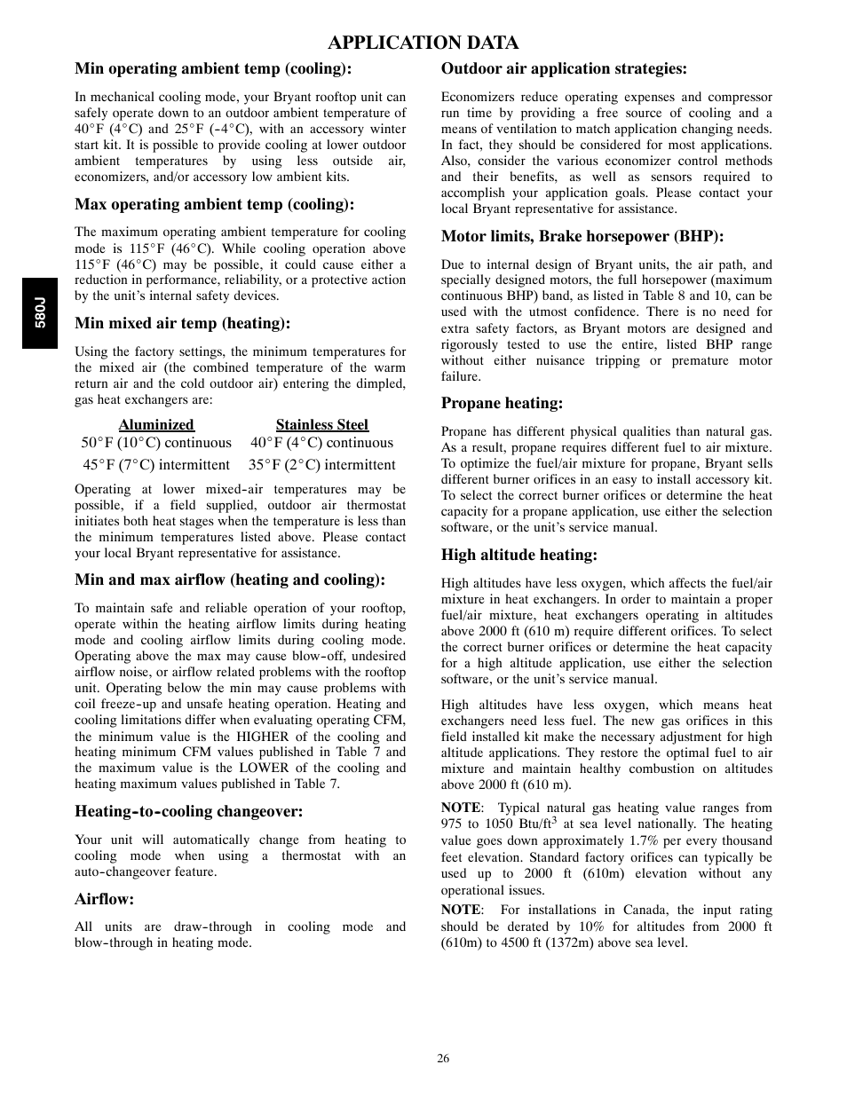 Application data | Bryant LEGACY LINE 580J User Manual | Page 26 / 86