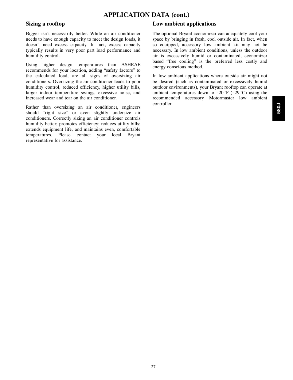 Application data (cont.) | Bryant LEGACY LINE 580J User Manual | Page 27 / 86