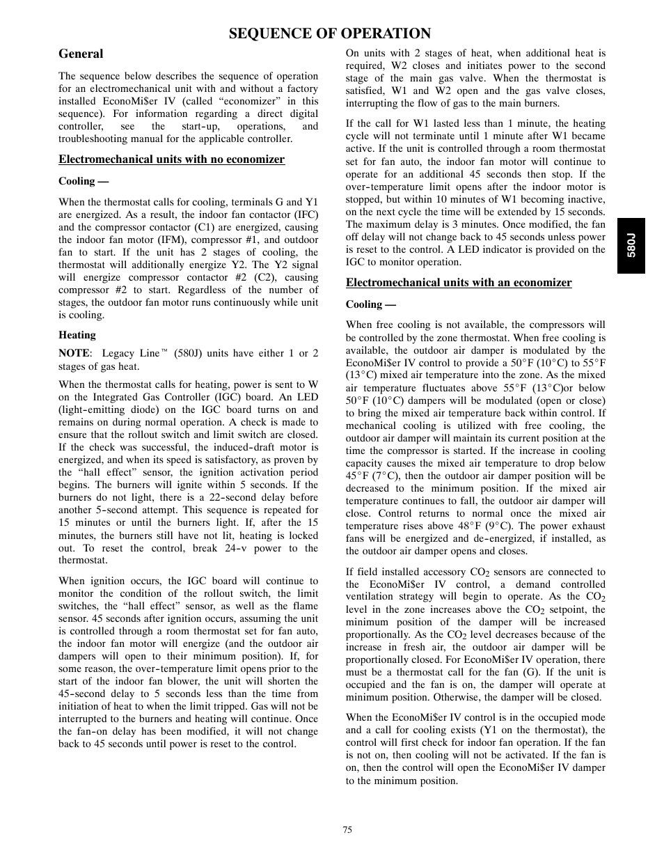 Sequence of operation | Bryant LEGACY LINE 580J User Manual | Page 75 / 86